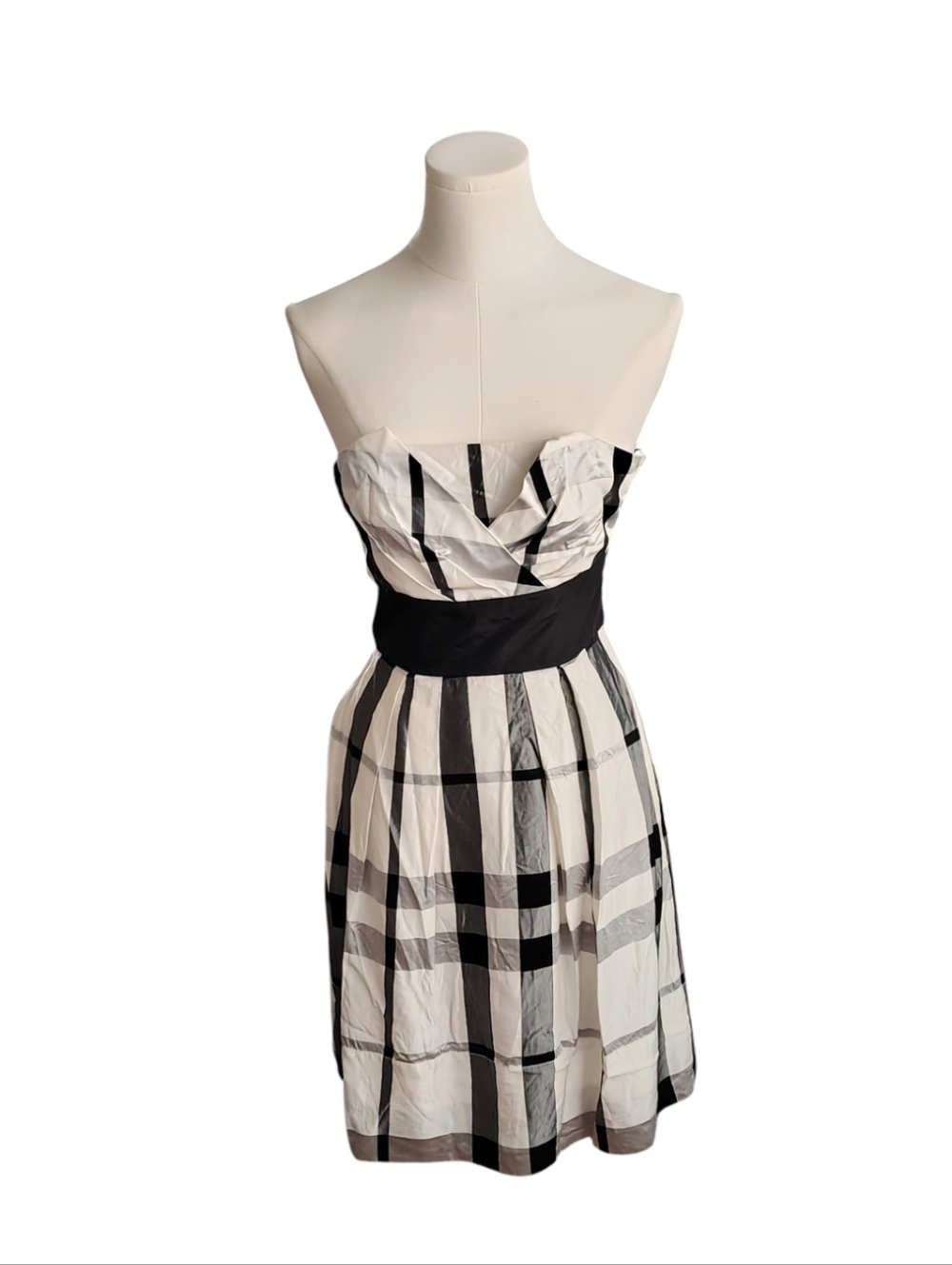 White House Black Market Strapless Striped Black WhitePlaid Formal Dress Size 00